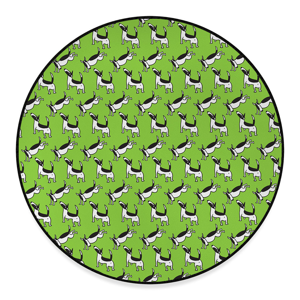 Green Doodle Bull Terrier Pattern Print Round Floor Mat