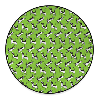 Green Doodle Bull Terrier Pattern Print Round Floor Mat