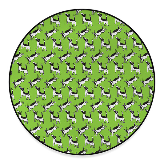 Green Doodle Bull Terrier Pattern Print Round Floor Mat