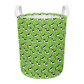 Green Doodle Bull Terrier Pattern Print Round Laundry Basket
