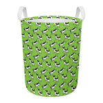 Green Doodle Bull Terrier Pattern Print Round Laundry Basket