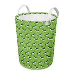Green Doodle Bull Terrier Pattern Print Round Laundry Basket