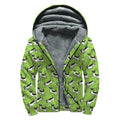 Green Doodle Bull Terrier Pattern Print Sherpa Lined Zip Up Hoodie