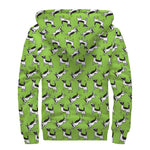 Green Doodle Bull Terrier Pattern Print Sherpa Lined Zip Up Hoodie