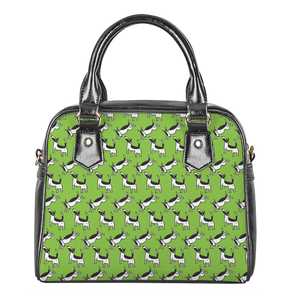 Green Doodle Bull Terrier Pattern Print Shoulder Handbag