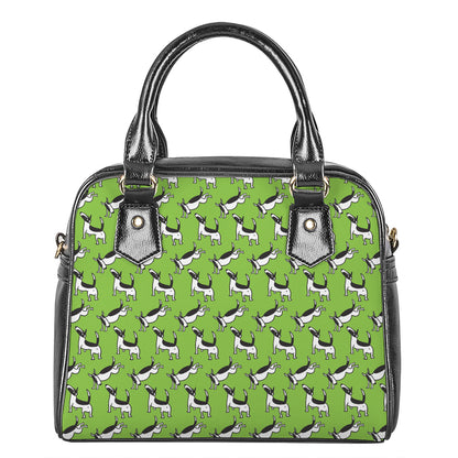 Green Doodle Bull Terrier Pattern Print Shoulder Handbag