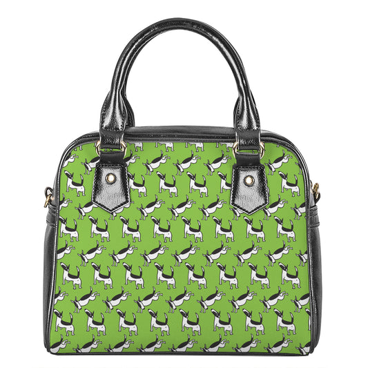 Green Doodle Bull Terrier Pattern Print Shoulder Handbag