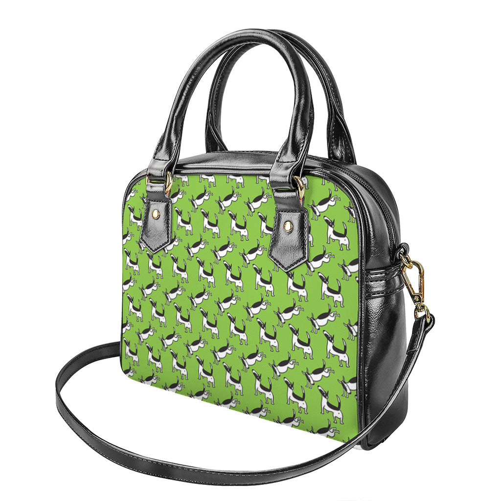 Green Doodle Bull Terrier Pattern Print Shoulder Handbag