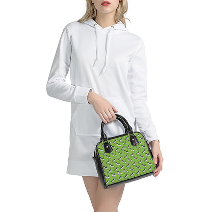 Green Doodle Bull Terrier Pattern Print Shoulder Handbag
