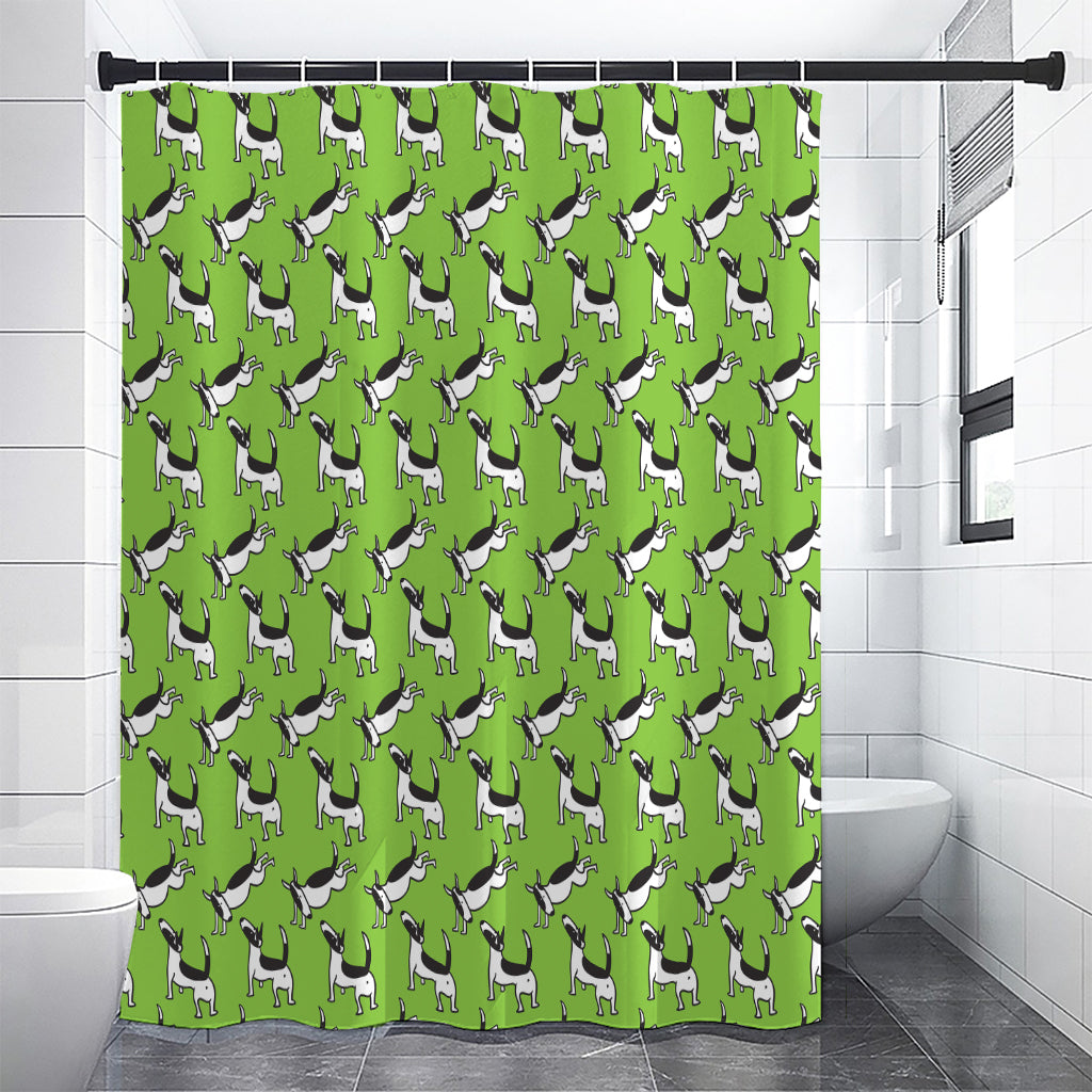 Green Doodle Bull Terrier Pattern Print Shower Curtain