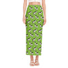 Green Doodle Bull Terrier Pattern Print Side Slit Maxi Skirt