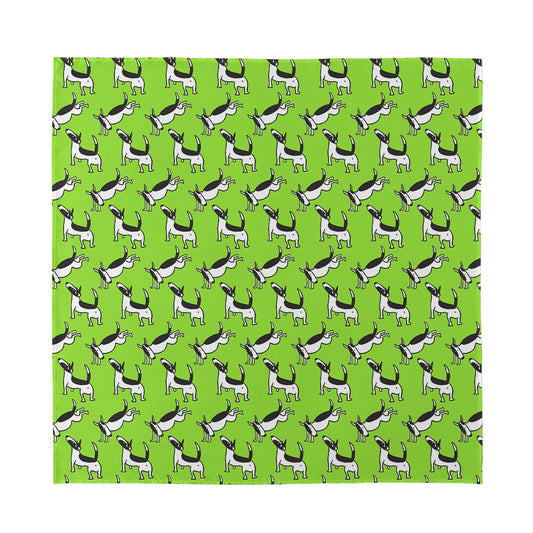 Green Doodle Bull Terrier Pattern Print Silk Bandana