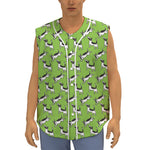 Green Doodle Bull Terrier Pattern Print Sleeveless Baseball Jersey