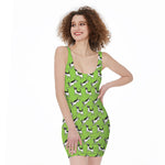 Green Doodle Bull Terrier Pattern Print Sleeveless Bodycon Dress
