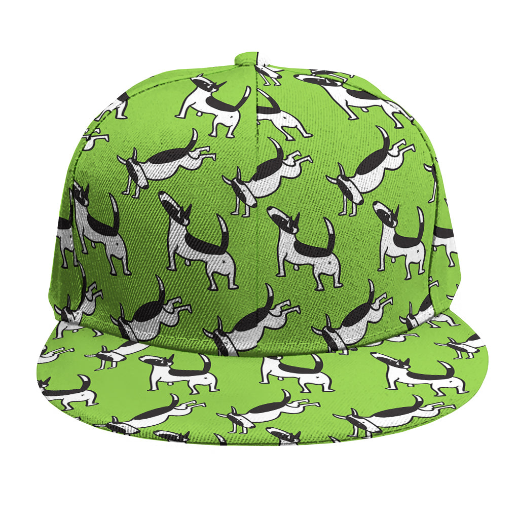 Green Doodle Bull Terrier Pattern Print Snapback Cap