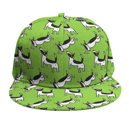 Green Doodle Bull Terrier Pattern Print Snapback Cap