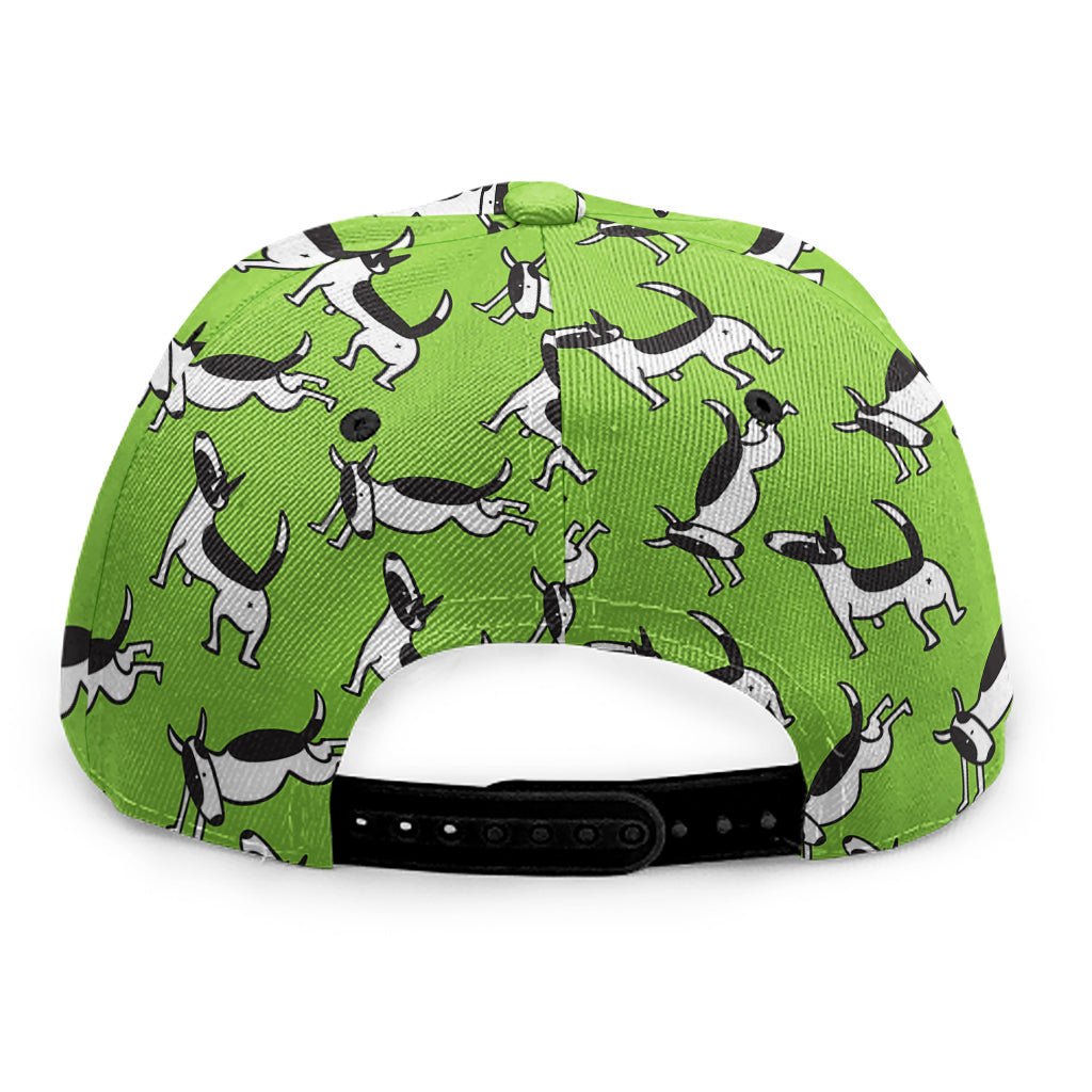 Green Doodle Bull Terrier Pattern Print Snapback Cap