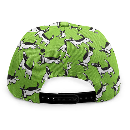 Green Doodle Bull Terrier Pattern Print Snapback Cap