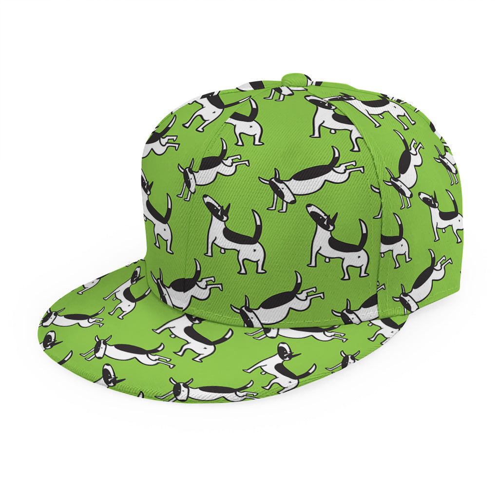 Green Doodle Bull Terrier Pattern Print Snapback Cap