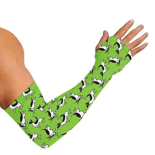 Green Doodle Bull Terrier Pattern Print Sun Protection Arm Sleeves