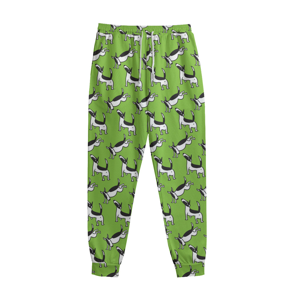 Green Doodle Bull Terrier Pattern Print Sweatpants