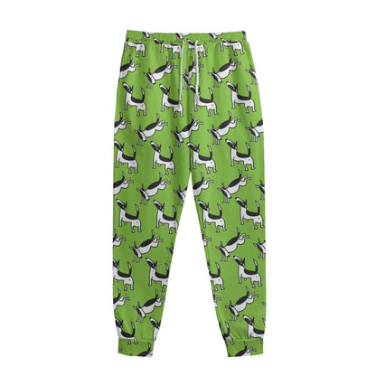 Green Doodle Bull Terrier Pattern Print Sweatpants