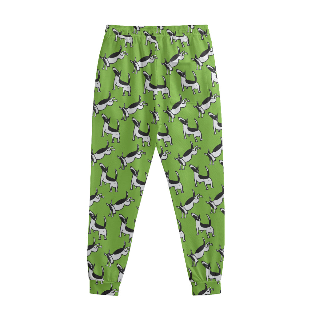 Green Doodle Bull Terrier Pattern Print Sweatpants