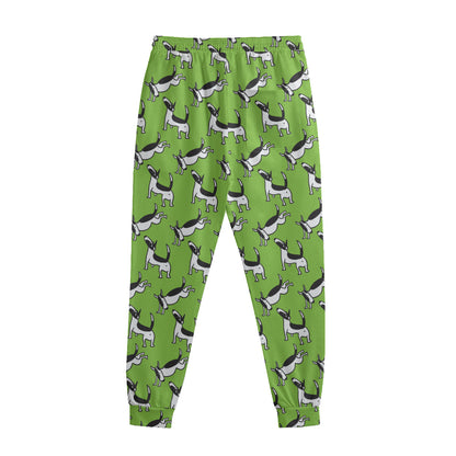 Green Doodle Bull Terrier Pattern Print Sweatpants