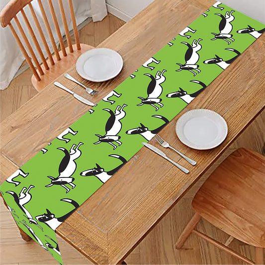 Green Doodle Bull Terrier Pattern Print Table Runner
