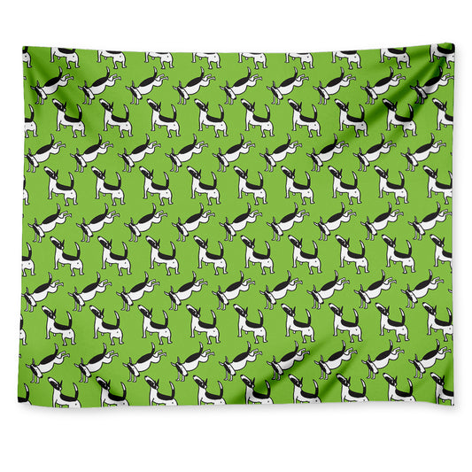 Green Doodle Bull Terrier Pattern Print Tapestry