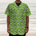 Green Doodle Bull Terrier Pattern Print Textured Short Sleeve Shirt