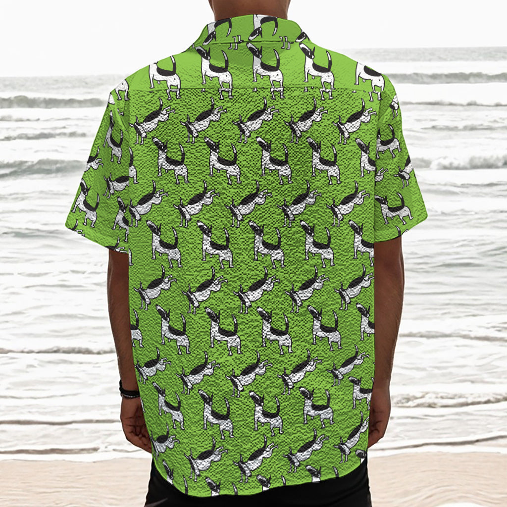 Green Doodle Bull Terrier Pattern Print Textured Short Sleeve Shirt