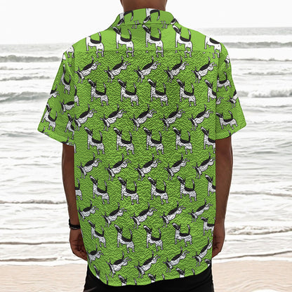 Green Doodle Bull Terrier Pattern Print Textured Short Sleeve Shirt
