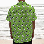 Green Doodle Bull Terrier Pattern Print Textured Short Sleeve Shirt