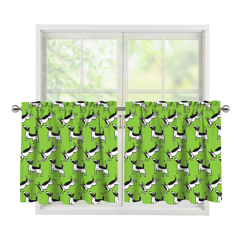 Green Doodle Bull Terrier Pattern Print Tier Curtains