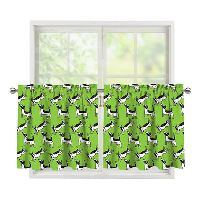 Green Doodle Bull Terrier Pattern Print Tier Curtains