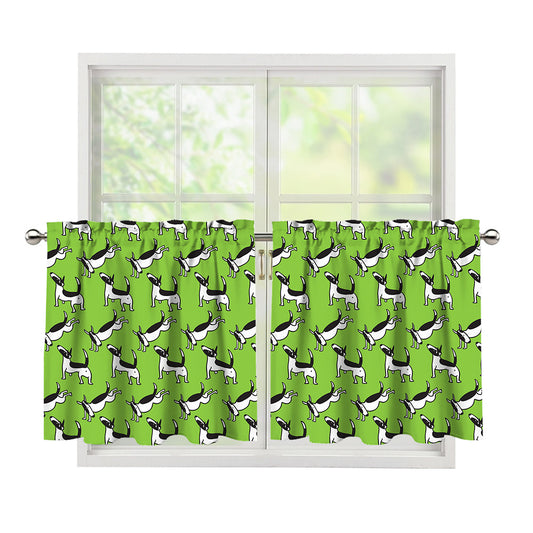 Green Doodle Bull Terrier Pattern Print Tier Curtains