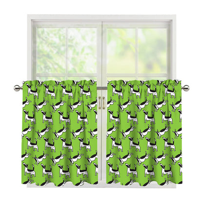 Green Doodle Bull Terrier Pattern Print Tier Curtains