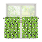 Green Doodle Bull Terrier Pattern Print Tier Curtains