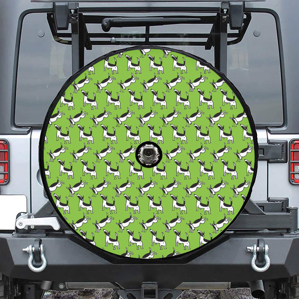 Green Doodle Bull Terrier Pattern Print Tire Cover With Camera Hole