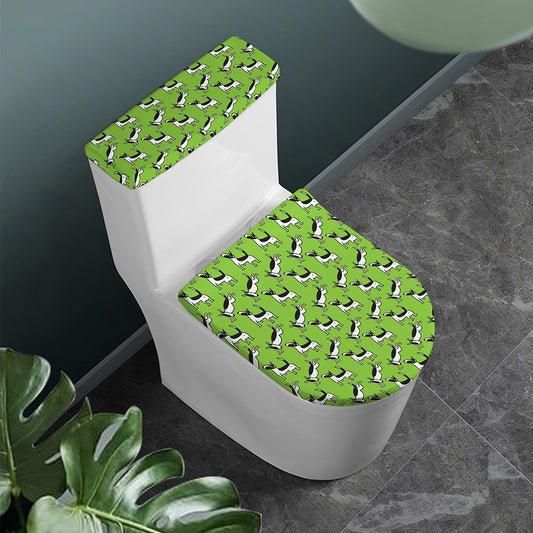 Green Doodle Bull Terrier Pattern Print Toilet Lid And Tank Cover Set