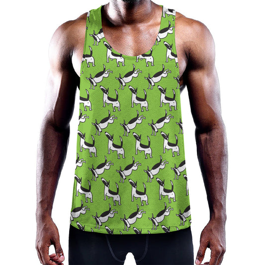 Green Doodle Bull Terrier Pattern Print Training Tank Top