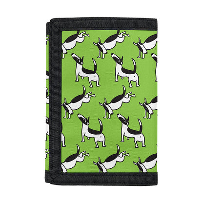 Green Doodle Bull Terrier Pattern Print Trifold Wallet