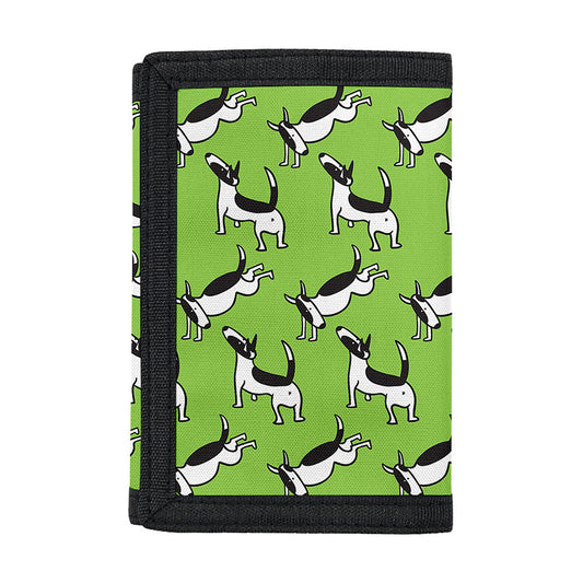 Green Doodle Bull Terrier Pattern Print Trifold Wallet