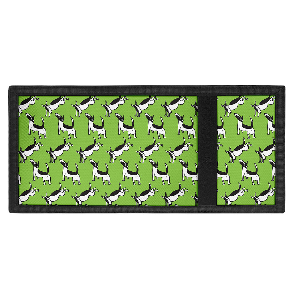 Green Doodle Bull Terrier Pattern Print Trifold Wallet