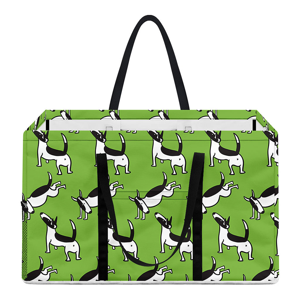 Green Doodle Bull Terrier Pattern Print Utility Tote Bag