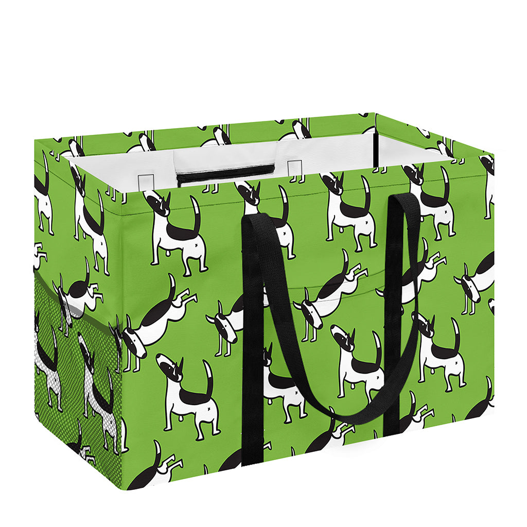 Green Doodle Bull Terrier Pattern Print Utility Tote Bag