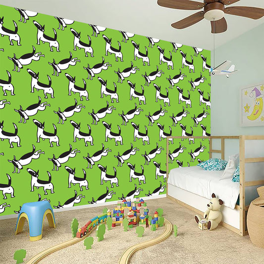 Green Doodle Bull Terrier Pattern Print Wall Sticker