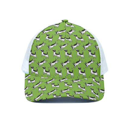 Green Doodle Bull Terrier Pattern Print White Mesh Trucker Cap