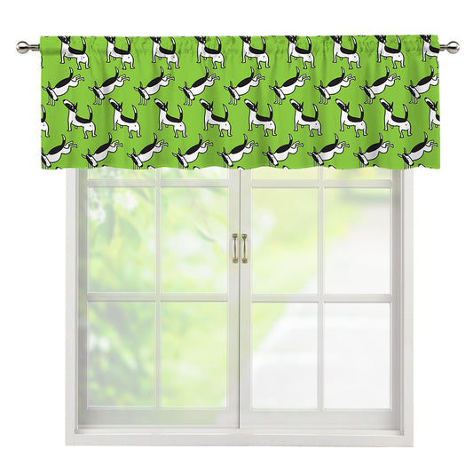 Green Doodle Bull Terrier Pattern Print Window Valance